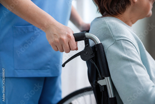 Woman Wheelchair Holding with Automotive in Standard View
