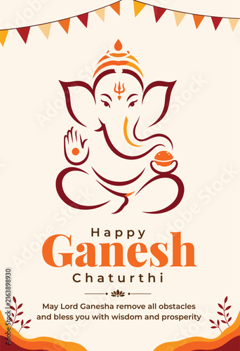 Fotografie Happy Ganesh Chaturthi Greeting Card with Lord Ganesha Illustration
