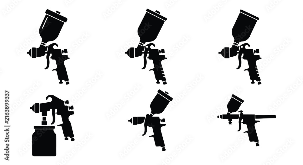 Fototapeta premium Silhouettes of various spray guns a flat vector illustration on white