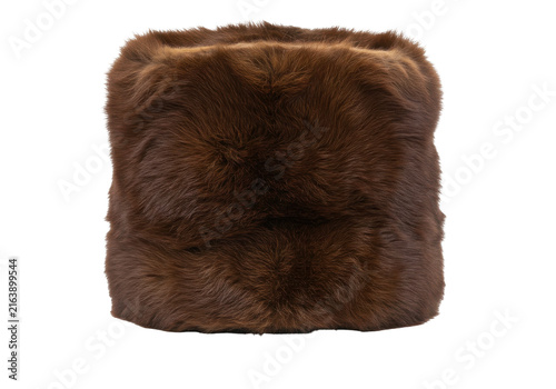 Close-up of a luxurious brown fur hat or wrap isolated white background
