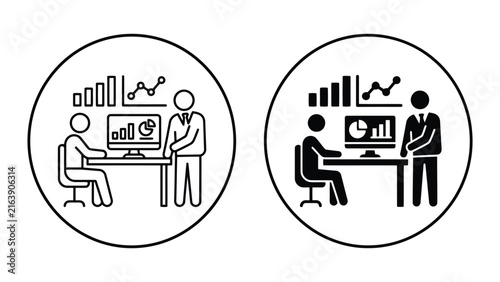Business data analysis meeting icon set people office vector with analysis