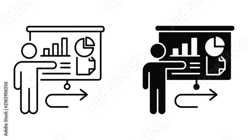 Professional business presentation and data analysis icons with presentation