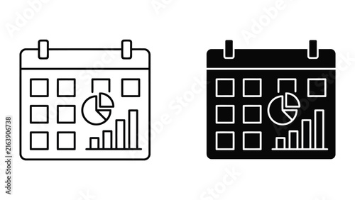 Monthly calendar planning icon with data analysis graphs calendar planning
