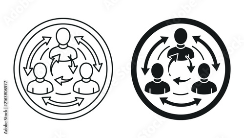 Teamwork cycle icon set showing collaborative process and connection