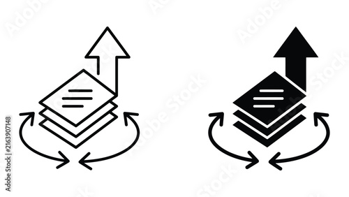 Document data upload and synchronization icons with document rotation transfer