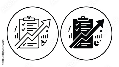 Clipboard task checklist with rising growth trend arrow checklist clipboard