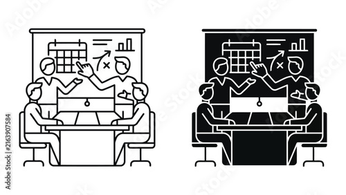 Business team planning session with analytics chart presentation, business