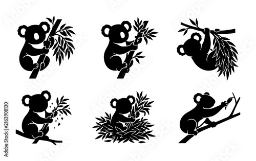 Canvas Print Cute Koala Vector Icons Set, Adorable Australian Wildlife Silhouettes, Eucalyptu