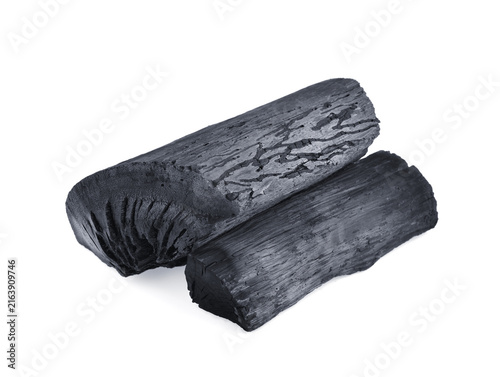 Natural wood charcoal Isolated on white, traditional charcoal or hard wood charcoal, isolated on white background