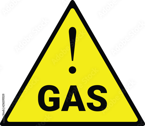 Foto Yellow triangle gas warning sign isolated on white