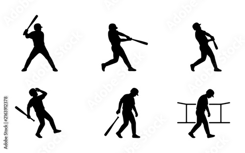 Cuadro en lienzo Baseball Player Silhouette Set: Action Poses, Swing, Pitch, Strikeout, Athlete M