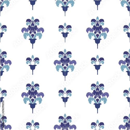Seamless Pattern of Blue Floral Blossoms for Elegant Decorative Background Textile Wrapping Paper and Vector Design