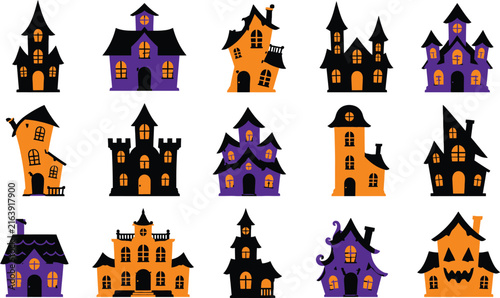 Принти на полотні Halloween Haunted House clipart bundle containing exactly 15 completely differen