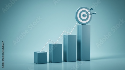 Financial Growth and Success: A visual representation of financial growth and business success, featuring a rising bar graph topped with a bullseye target, signifying achievement of goals.