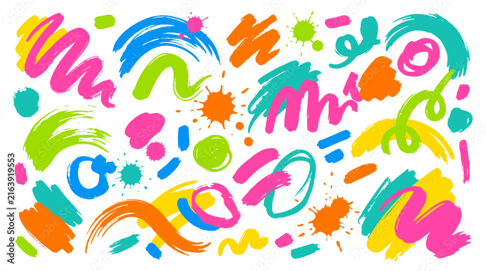 Naklejka premium Vibrant multicolor abstract paint splashes and swirls on bright white background for creative design