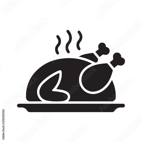 Roasted Chicken Icon, Hot Fried Turkey Vector, Food and Restaurant Symbol