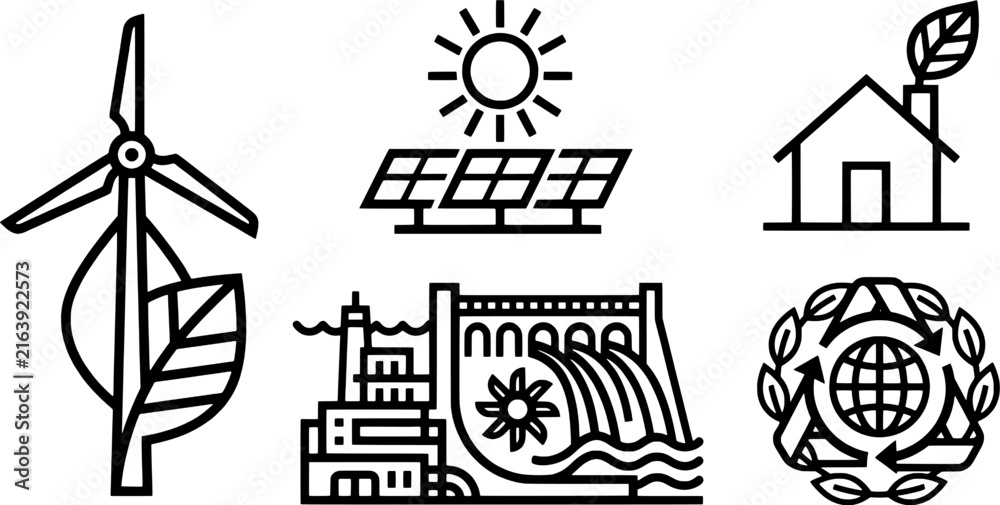 Fototapeta premium Clean Black and White Hydroelectric Eco Green Home Graphic Asset