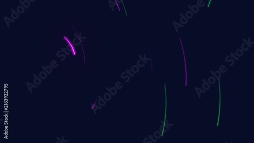 グリーンとパープルのスペイシーなグラフィック　円を描くライン　ループ