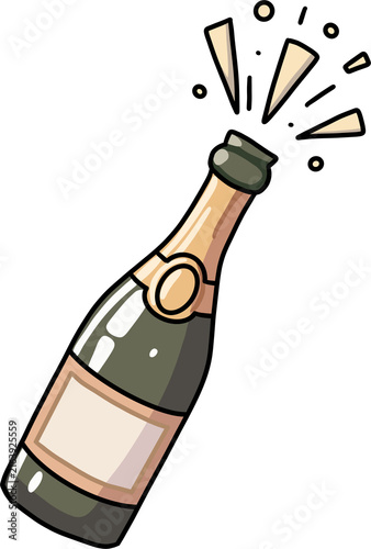 Popping champagne bottle celebrating party event holiday celebration illustration