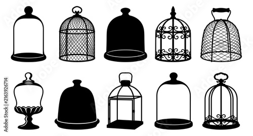 Bird Cages and Glass Domes Silhouette Set Collection of Vintage Items