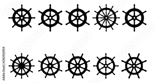 Ship Wheel Silhouette Vector Set Collection of Nautical Steering Wheels