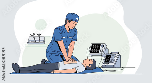Medical Professional Performing CPR on Patient with Defibrillator
