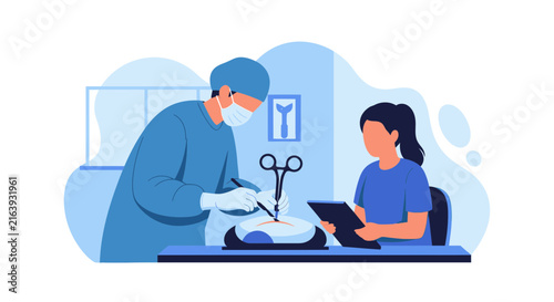 Medical Training: Surgeon Practicing Surgery on Model with Assistant