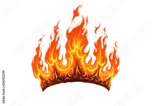 Vivid flames a crown of fiery tongues dancing with intense heat and energy isolated white background