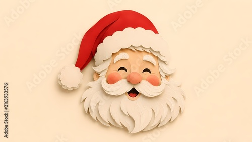 Cute smiling Santa Claus face in elegant paper cut style with copy space