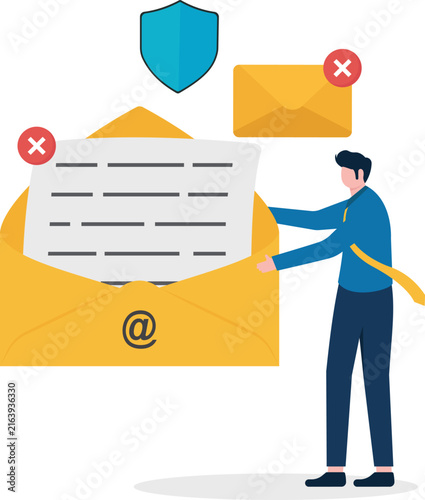 Professional sorting secure email communication from spam envelope icons