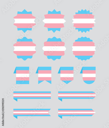 The LGBTQ+ Transgender Pride Flag Ribbon, Badge, Banner, Label – Flat Design Illustration