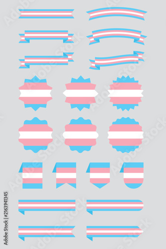 The LGBTQ+ Transgender Pride Flag Ribbon, Badge, Banner, Label – Flat Design Illustration