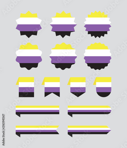 The LGBTQ+ Nonbinary Pride Flag Ribbon, Badge, Banner, Label – Flat Design Illustration