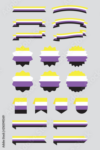 The LGBTQ+ Nonbinary Pride Flag Ribbon, Badge, Banner, Label – Flat Design Illustration
