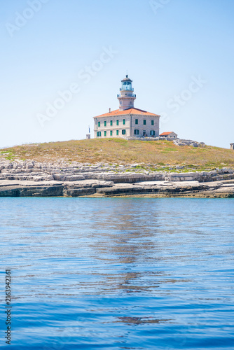 Obraz na plátne Porer Lighthouse on Porer Islet near Cape Kamenjak in Istria Croatia on the Adriatic Sea