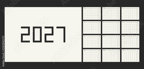 2027 Wall Calendar Template with 12 Monthly Planners