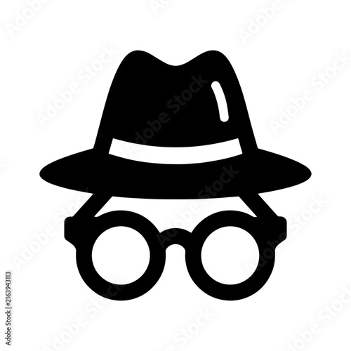 Canvastavla Incognito browser style hat and glasses silhouette symbol with fedora hat secret