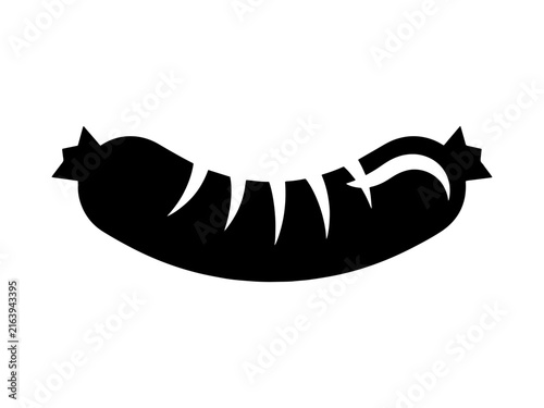 Black silhouette vector icon of a cut sausage piece isolated on white background with silhouette isolated barbecue