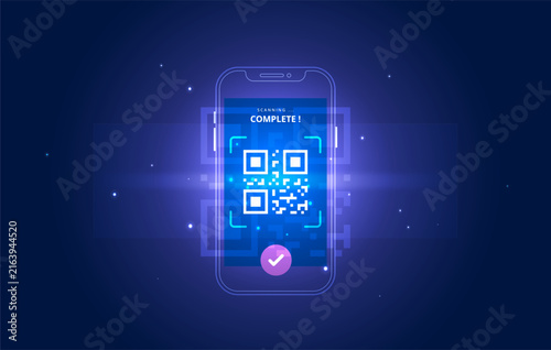 Vector QR code scan on mobile phone with Digital technology barcode reader for smartphone payment or online receive money