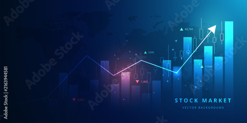 Growth market trading chart for finance graph with global business background - Vector illustration