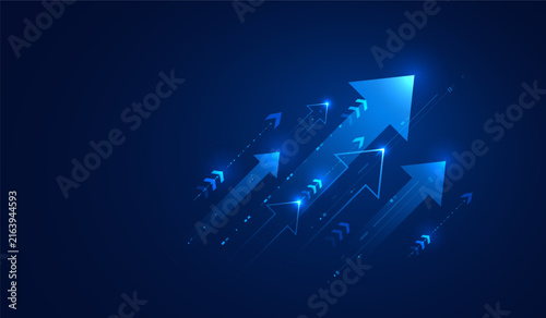 Rise arrow up growth business and technology isolated on dark blue vector background
