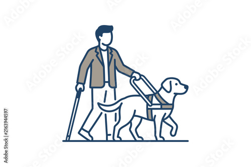 Blind Man with Guide Dog Vector Illustration