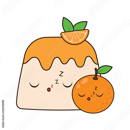 Sleeping Orange Pudding Character, Adorable Citrus Dessert Clipart Isolated for Stickers, Greeting Cards, Craft Projects and Cute Food Design