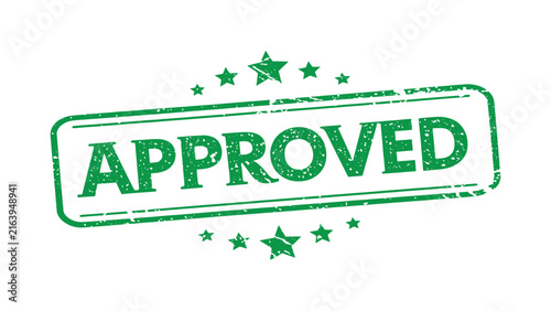 Green Approved Rubber Stamp Seal with Stars, Rubber Stamp Vector Illustration with Grunge Texture