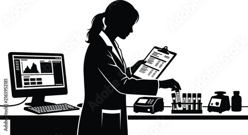 Laboratory Scientist Working with Test Tubes and Medical Equipment Silhouette
