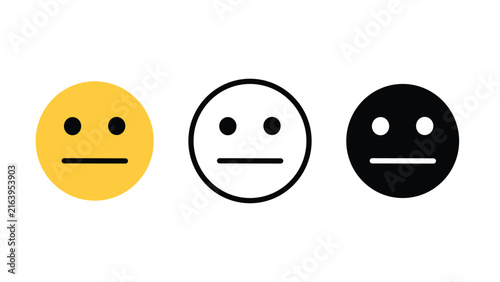 фотографія Neutral face emoji emotion icon set outline silhouette and color vector isolated