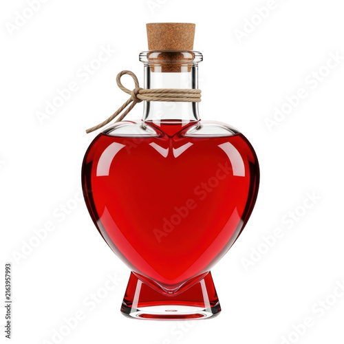 Red heart-shaped bottle with cork stopper
