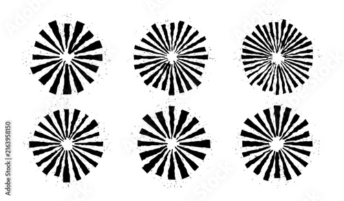 Fotografie Grunge Starburst Set Radial Sunburst Rays Circles with Splatter