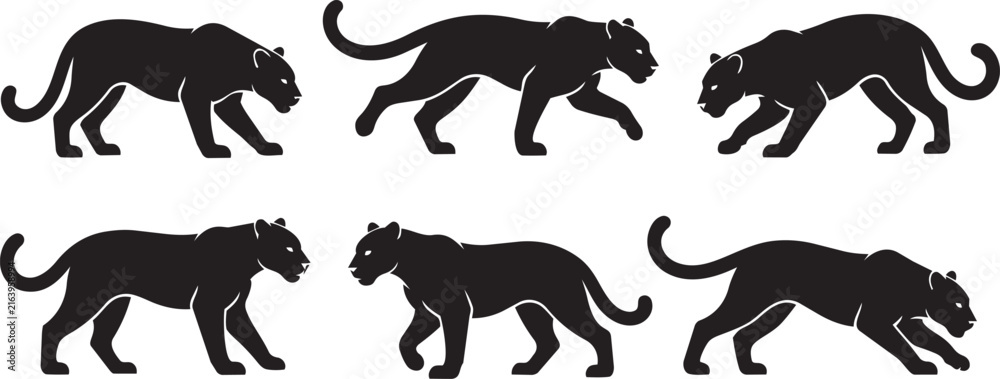 Obraz premium Black Panther Silhouette Vector Illustrations in Dynamic Poses for Design, Logo, Branding and Social Media Graphics