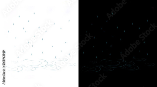 Fotografie Minimalist rain drops falling into water ripples, blue raindrop illustration on
